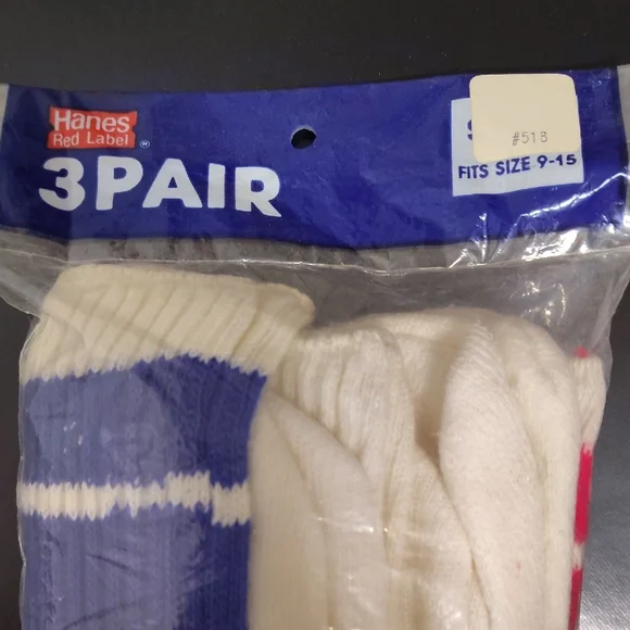 Men's Vintage Hanes Red Label Over the Calf Tube Socks 9-15 Striped 80's 3-pack - Picture 4 of 5